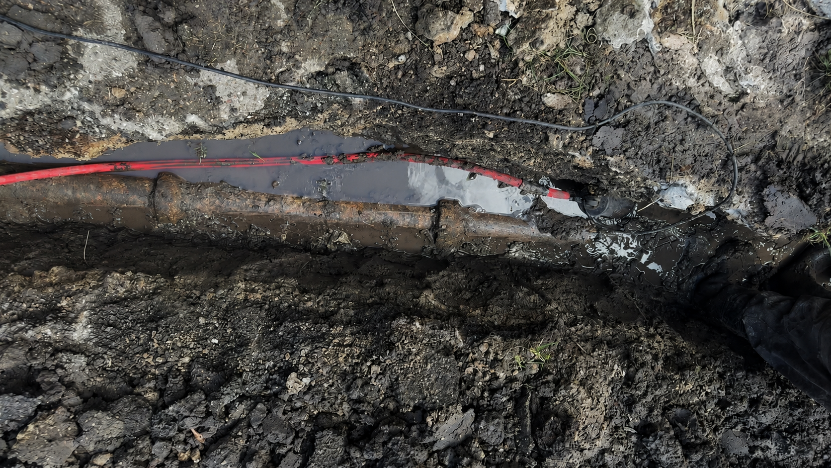 Water line condition before repair or installation